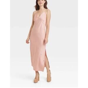 A New Day Blush Pink Sleeveless Satin Midi Slip Dress M